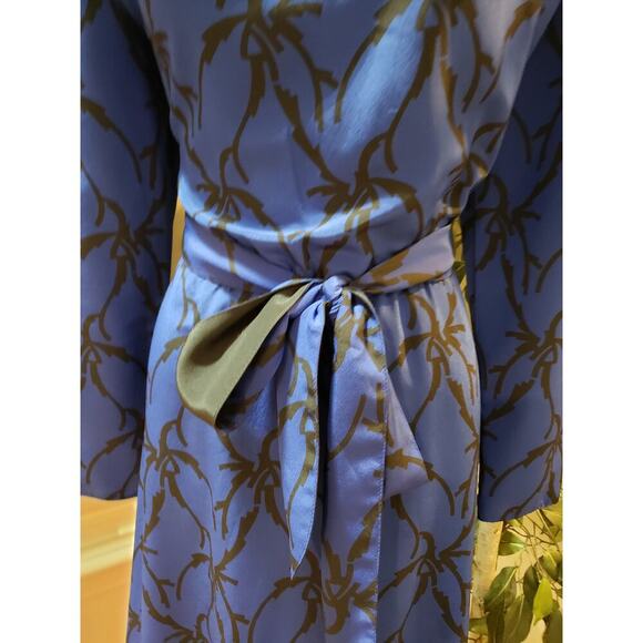 Vintage Caron Chicago Sheath Dress S Blue Patterned Cowl Neck Tie Waist Back Zip - Picture 8 of 12